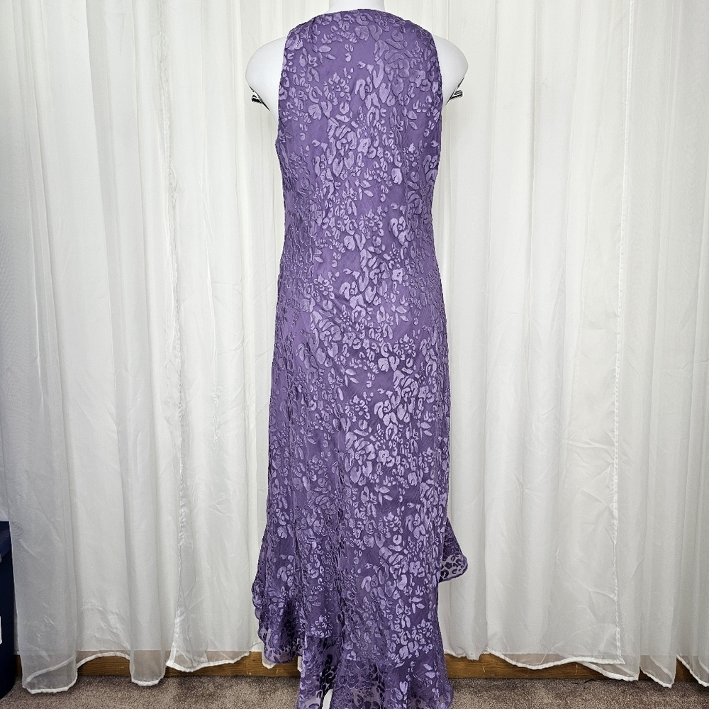 Alex Evenings Purple Burn Out 2-Layer Ruffle Bottom Bead Neck Dress Size 10 - Picture 7 of 10